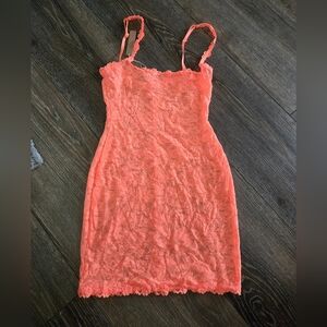 SKIMS NEON ORANGE Lace Slip Dress M
